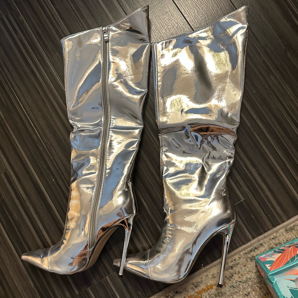 Silver/Chrome Knee High Boots
